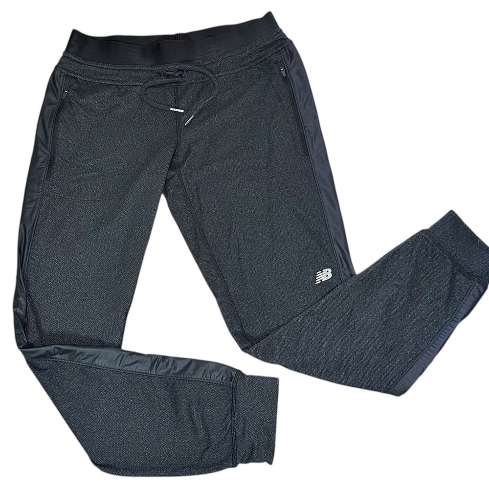 New Balance Jogger Pants Women Small Charcoal Excellent Chevron Knit Zip Pockets